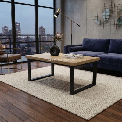 Stolik Kawowy Loft Dąb Kamienny + czarny intro