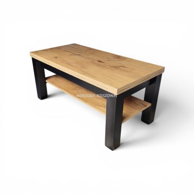 Stolik kawowy Klasyczny+Półka 120x60cm Blat DĄB LANCELOT Nogi CZARNE